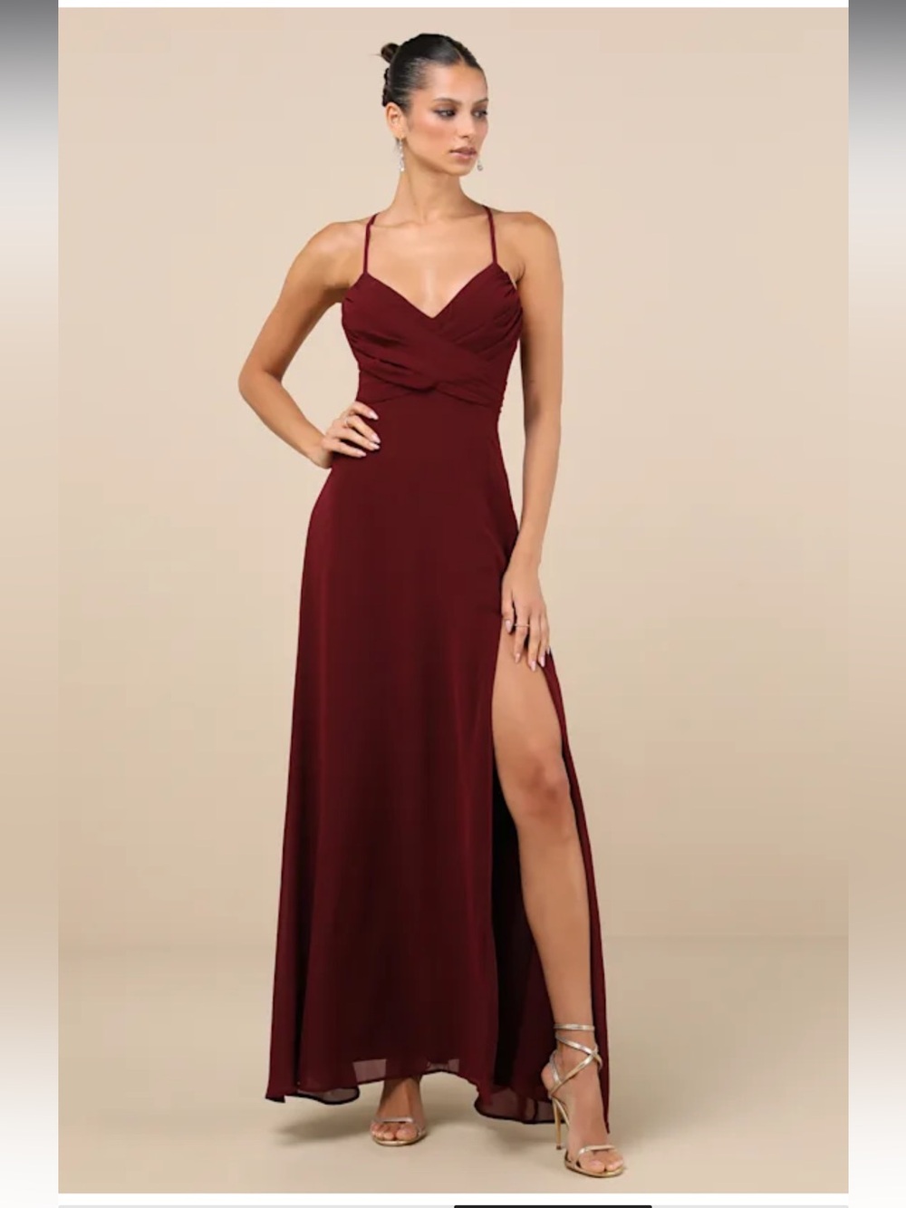 NWT Lulus Event‎ Ready Burgundy Backless Lace-Up Maxi Dress Size Small